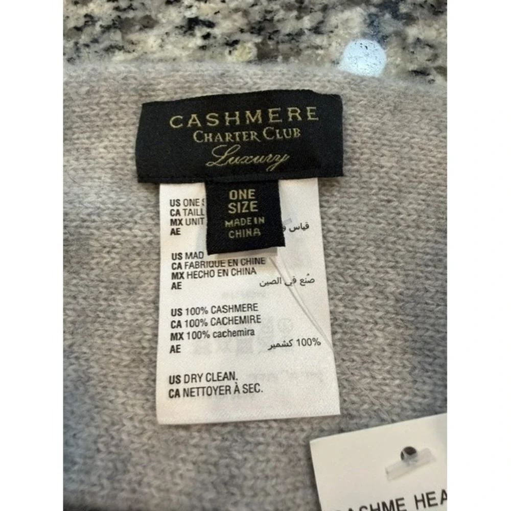 Charter Club Luxury 100% Cashmere Headband Bow Ear Warmer Light Grey Heather OS